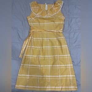 Vintage 1960s Joan Curtis Yellow Plaid Dress | Ruffle Neckline | Sleeveless